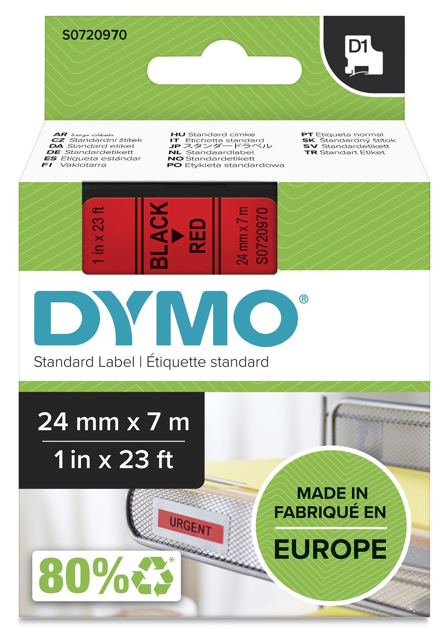 DYMO Original D1-Etikettenband | schwarz auf rot | 24 mm x 7 m | selbstklebendes Schriftband | für LabelManager-Beschriftungsgerät 