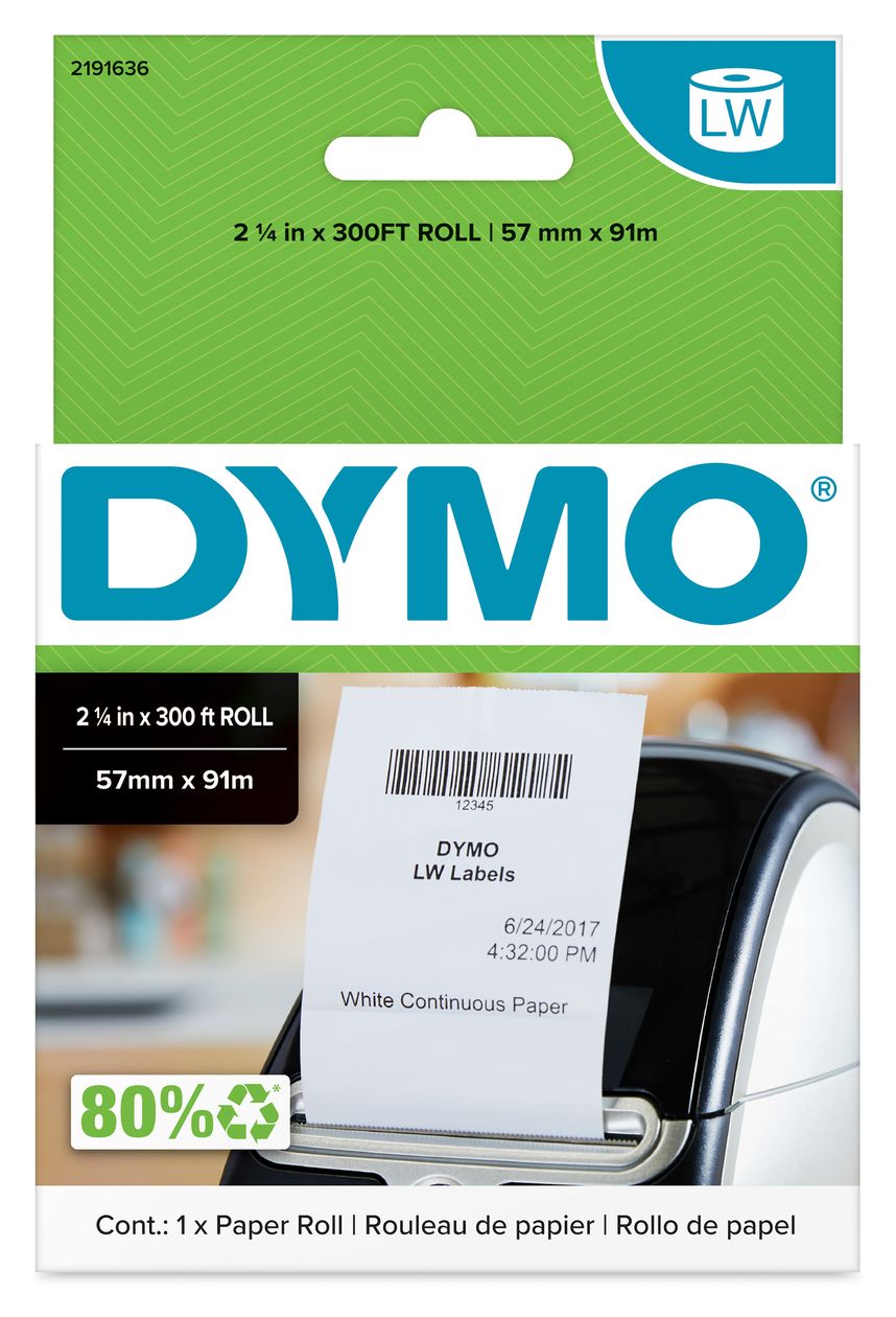 DYMO Original LabelWriter Endlosetiketten | 57 mm x 91 Meter (2 1/4 Zoll x 300 Fuß) | DYMO Etiketten für LabelWriter Etikettendrucker | 1 Rolle 