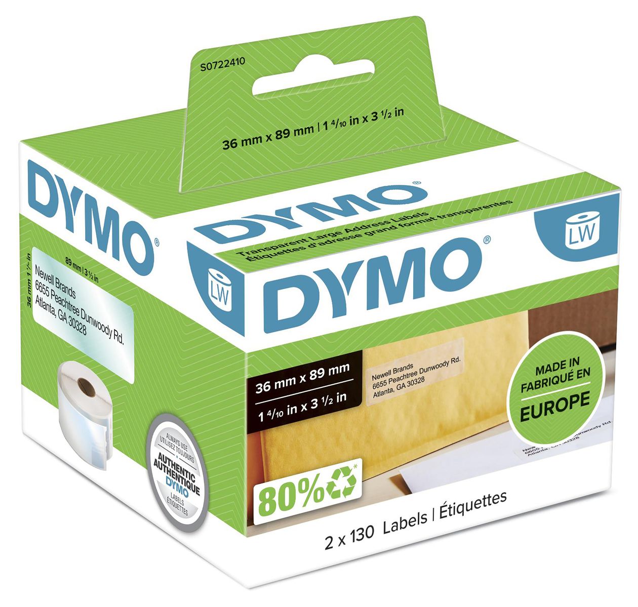 DYMO Original LabelWriter Adressetiketten (groß) | 36 mm x 89 mm | 12 Rollen mit je 130 leicht ablösbaren Etiketten (1.560 Etiketten) | selbstklebende Etiketten | für LabelWriter-Beschriftungsgerät 