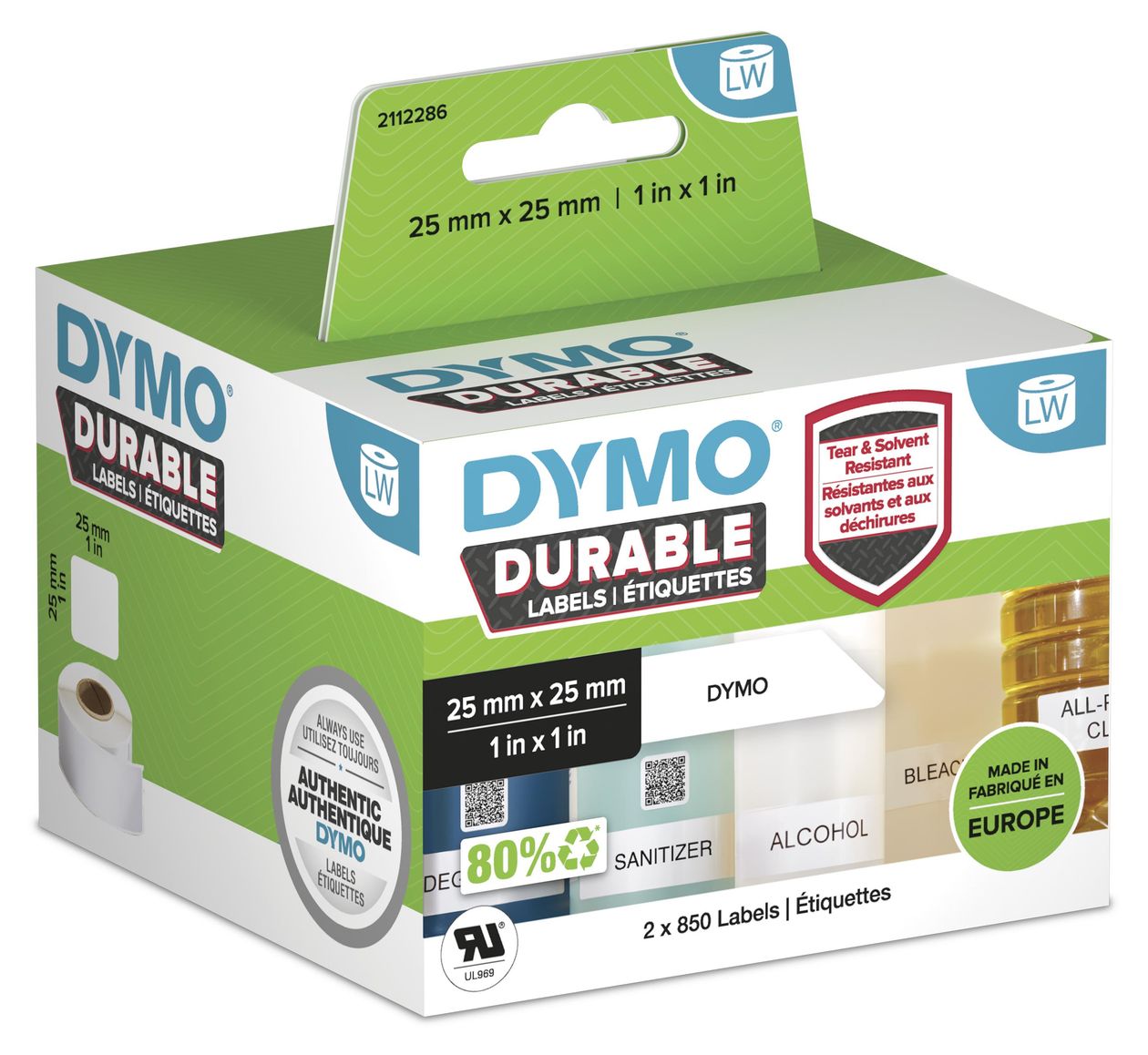 DYMO Original LabelWriter Hochleistungs-Etiketten | 25 mm x 25 mm | weißes Kunststoff-Etikett | Rolle mit 1.700 Etiketten | für LabelWriter-Beschriftungsgerät 