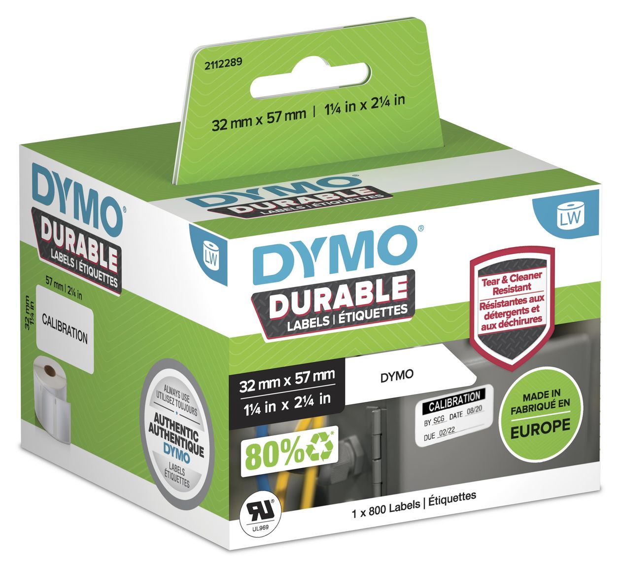 DYMO Original LabelWriter Hochleistungs-Etiketten | 32 mm x 57 mm | weißes Kunststoff-Etikett | Rolle mit 800 Etiketten | für LabelWriter-Beschriftungsgerät 
