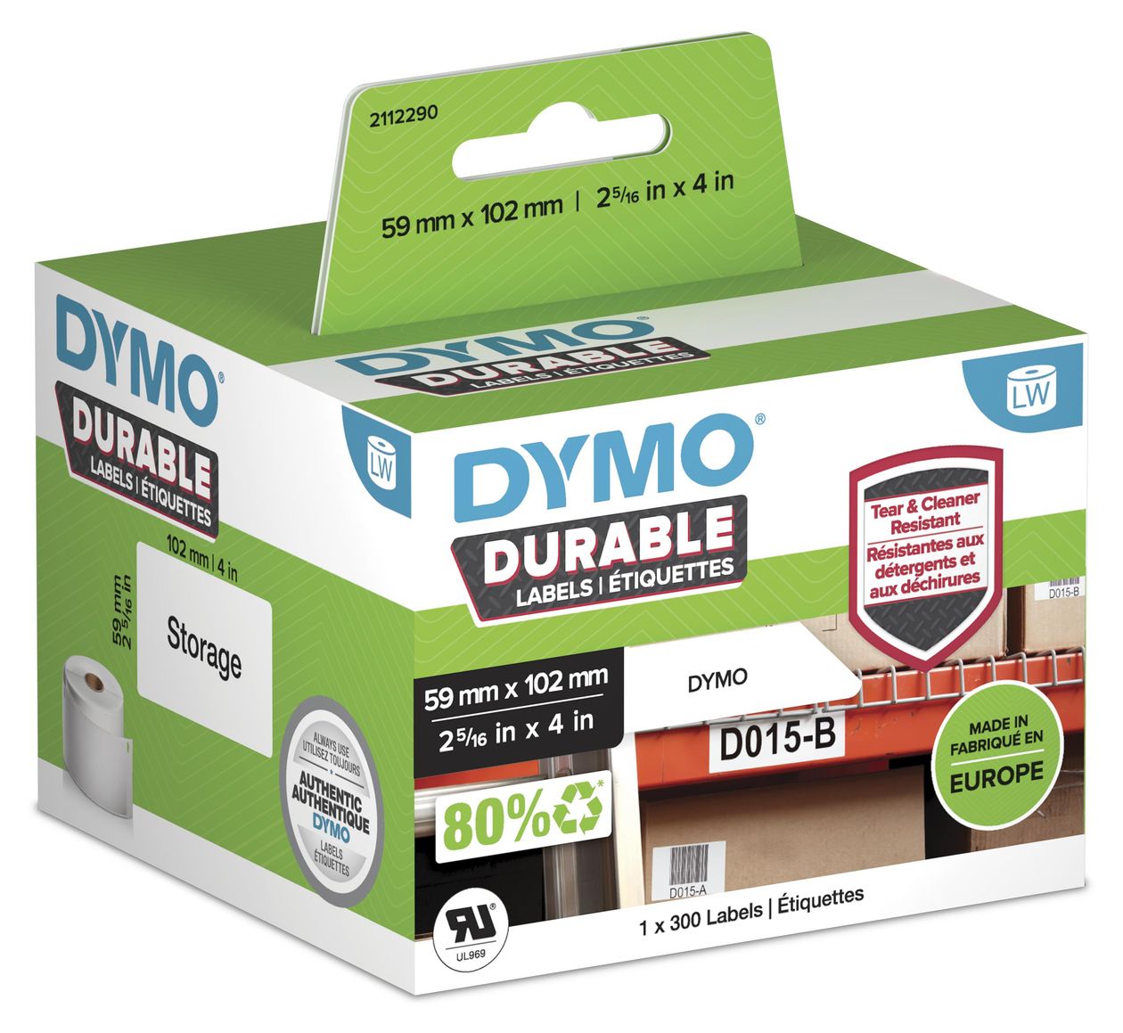 DYMO Original LabelWriter Hochleistungs-Etiketten | 59 mm x 102 mm | weißes Kunststoff-Etikett | Rolle mit 300 Etiketten | für LabelWriter-Beschriftungsgerät 