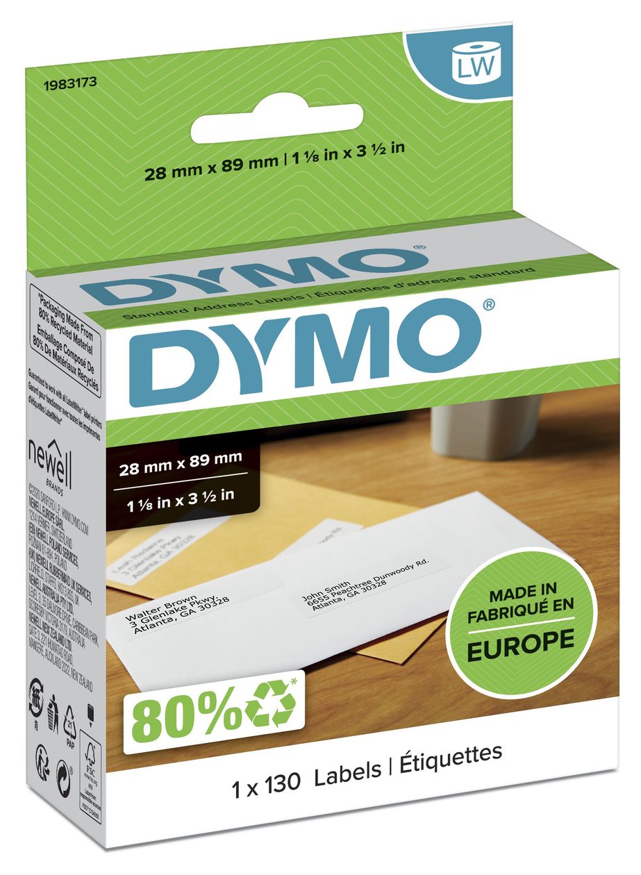 DYMO Original LabelWriter Adressetiketten | 28 mm x 89 mm | Rolle mit 130 Etiketten | selbstklebend | für LabelWriter Etikettendrucker und Beschriftungsgerät 