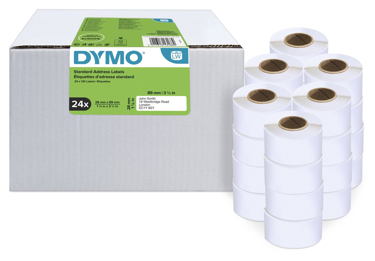 DYMO Original LabelWriter Adressetiketten | 28 mm x 89 mm | 24 Rollen mit je 130 leicht ablösbaren Etiketten (3.120 Etiketten) | selbstklebende Etiketten | für LabelWriter-Beschriftungsgerät 