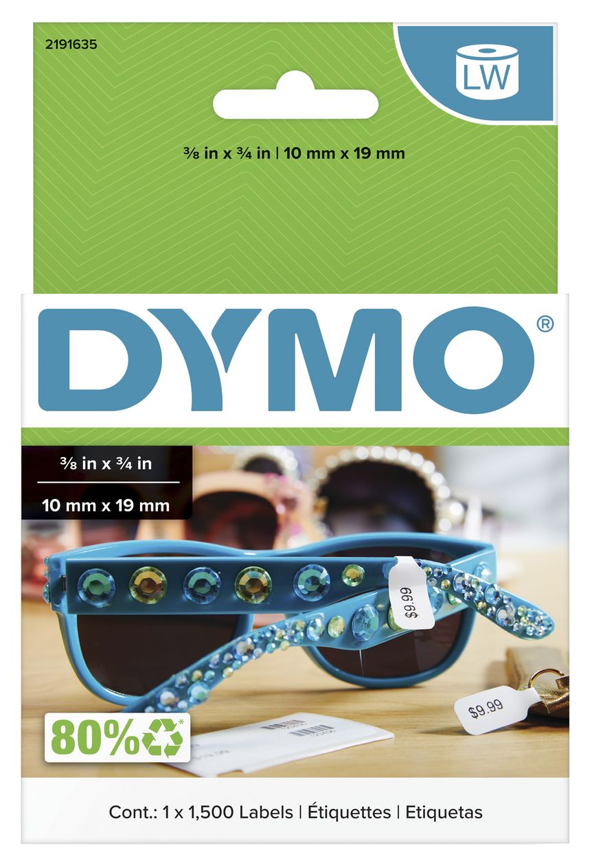 DYMO Original LW 2-fach Preisschild-Etiketten | 10 mm x 19 mm | DYMO Etiketten für LabelWriter Etikettendrucker | 1 Rolle mit 1500 Preisschild-Aufklebern 