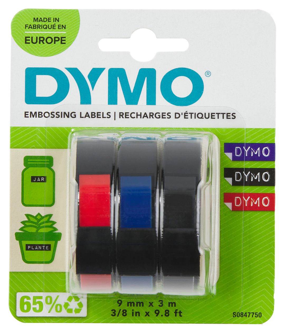 DYMO Original Prägeband | 3D schwarz | blaurot und schwarz | 9 mm x 3 m | selbstklebendes Kunststoff Etikettenband | für Junior & Omega Beschriftungsgerät | 3 Stück 