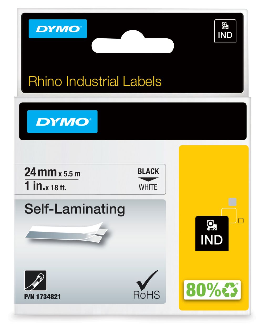 DYMO Rhino Industrie selbstlaminierende etiketten | 24 mm x 5,5 m | Schwarz auf Weiß | für DYMO Rhino Beschriftungsgerät 
