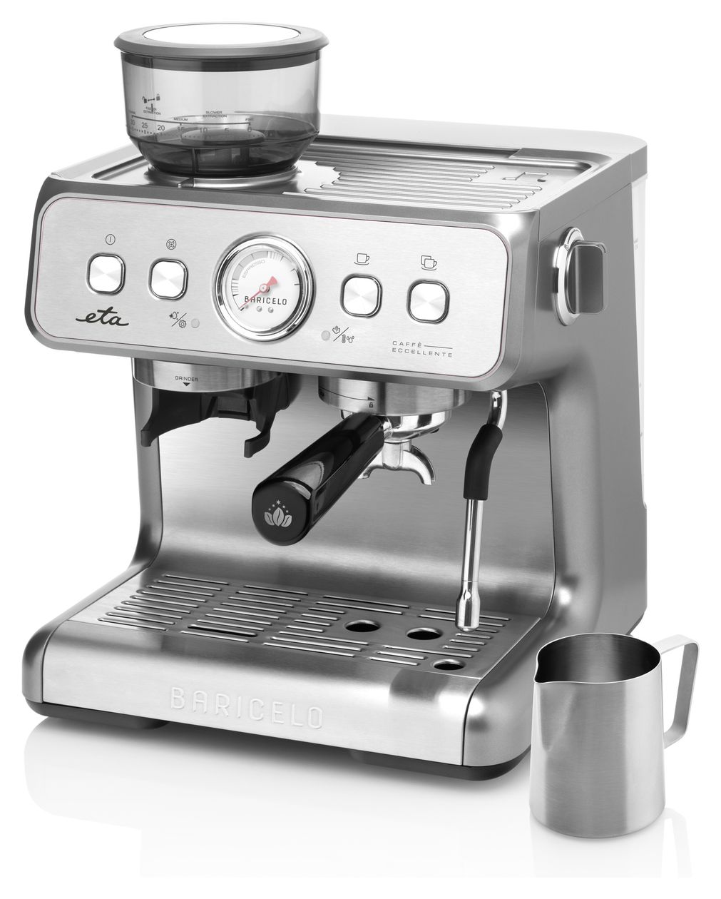 Baricelo Siebträger Kaffeemaschine 15 bar 1550 W  (Silber, Edelstahl) 