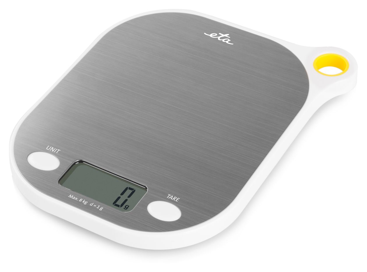 Grami Elektronische Küchenwaage bis 8 kg Genauigkeit 1 g  (Weiß, Edelstahl) 