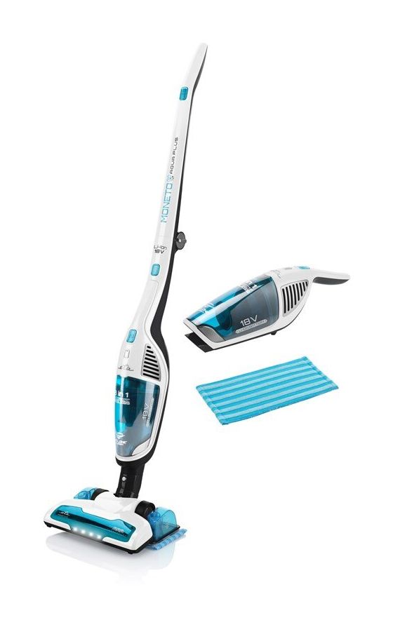 Moneto Aqua Plus Handstaubsauger Beutellos bis 50 min Laufzeit 18 V HEPA (Schwarz, Blau, Transparent, Weiß) 
