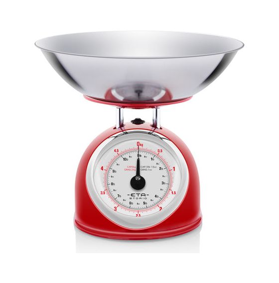 Storio Mechanische Küchenwaage bis 5 kg Genauigkeit 25 g (Rot, Edelstahl, Weiß) 