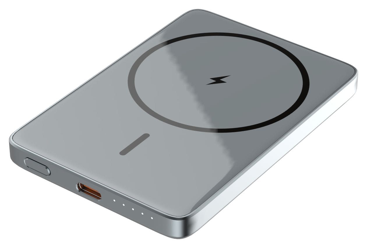 Ultraflach Magnet Slim 5000 mAh Powerbank USB Typ-C Kabelloses Laden  (Grau) 