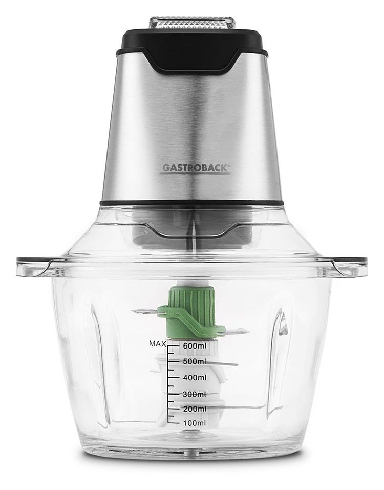 40961 Design Mini Chopper Plus Zerkleinerer 400 W 6 Klingen 0,6 l Glas Behälter (Edelstahl, Transparent) 