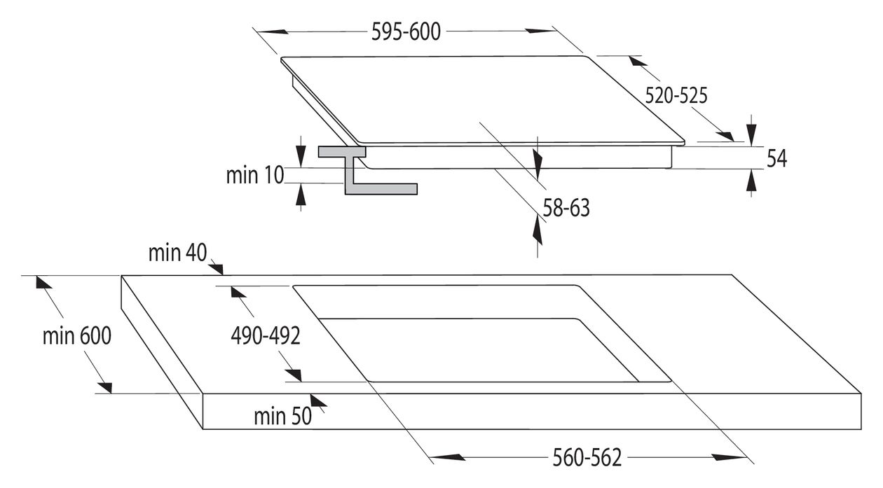 GI6401BX autarkes 59 cm Induktions Kochfeld/Herdplatte 4 Zone(n) 