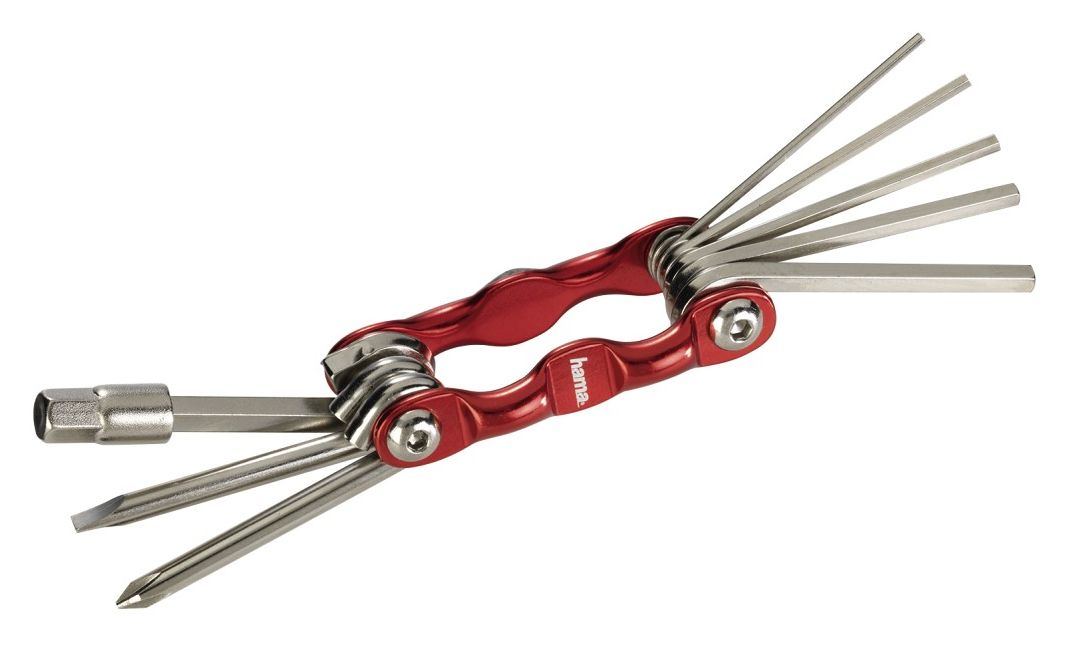 00178128 Fahrrad-Mini-Faltwerkzeug 9-teilig Metallisch,Rot 
