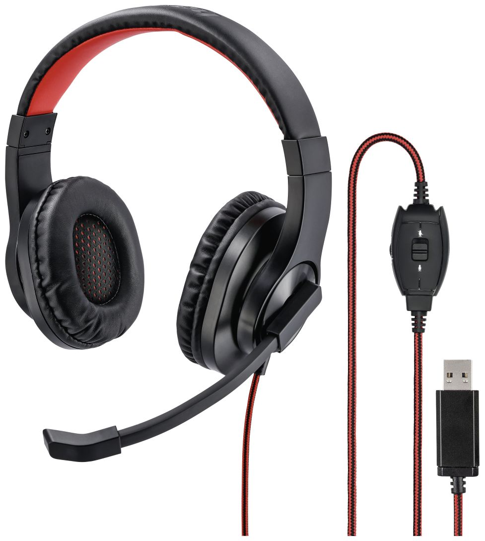 139927 HS-USB400 Over Ear Kopfhörer Kabelgebunden (Schwarz, Rot) 