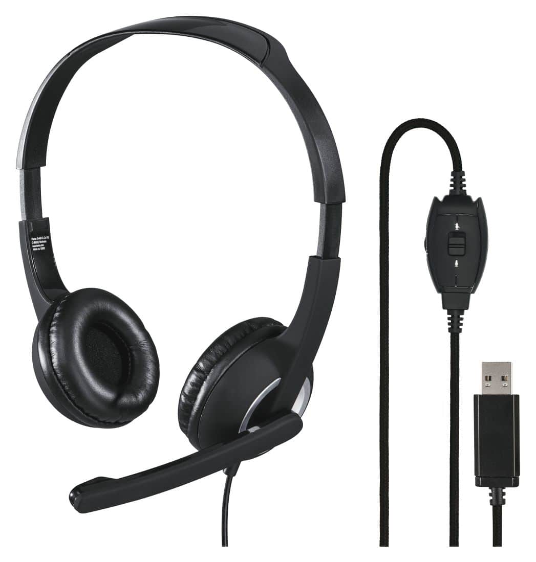 139928 HS-USB250 Ohraufliegender Kopfhörer Kabelgebunden (Schwarz, Silber) 