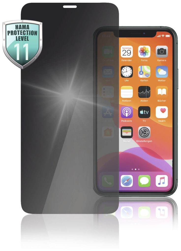 186296 Klare Bildschirmschutzfolie " Privacy " gehärtetes Glas 10H für  Apple iPhone XR/11 Schlagfest, Schlagfest, Kratzresistent 