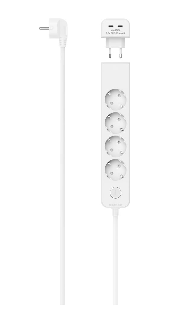223191 Steckdosenleiste mit USB-C-Adapter 2-fach 17 W Schalter 5-fach 1,4 m  (Weiß) 
