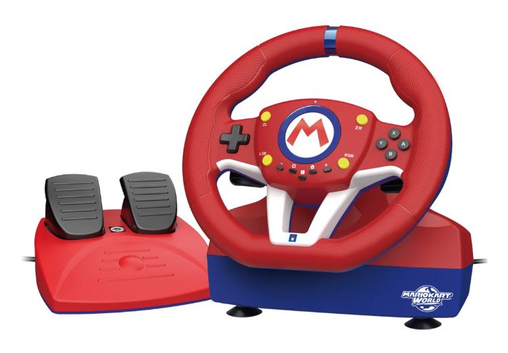Mario Kart Racing Wheel Pro Mini Lenkrad Nintendo Switch 2 kabelgebunden  (Rot/Blau) 