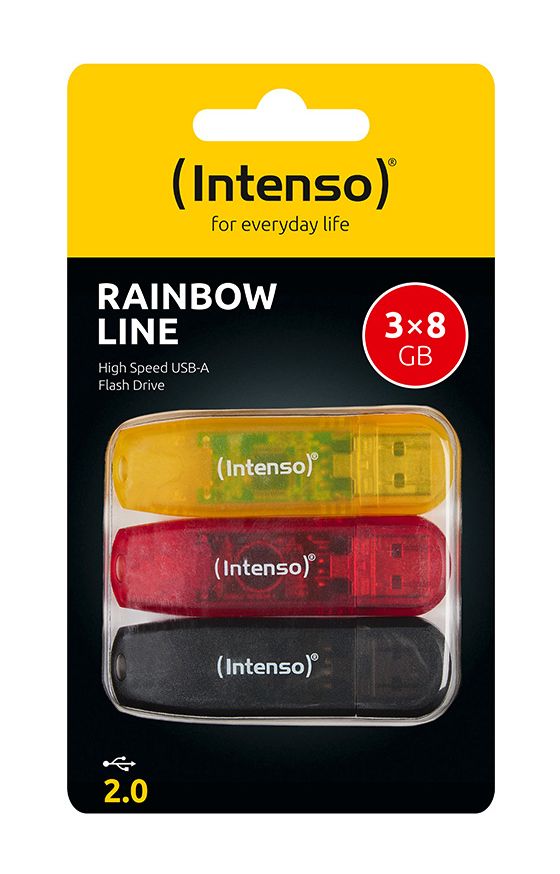 Intenso Rainbow Line 3er Pack USB Stick 8 GB, USB-A 2.0, bunt, Multipack 