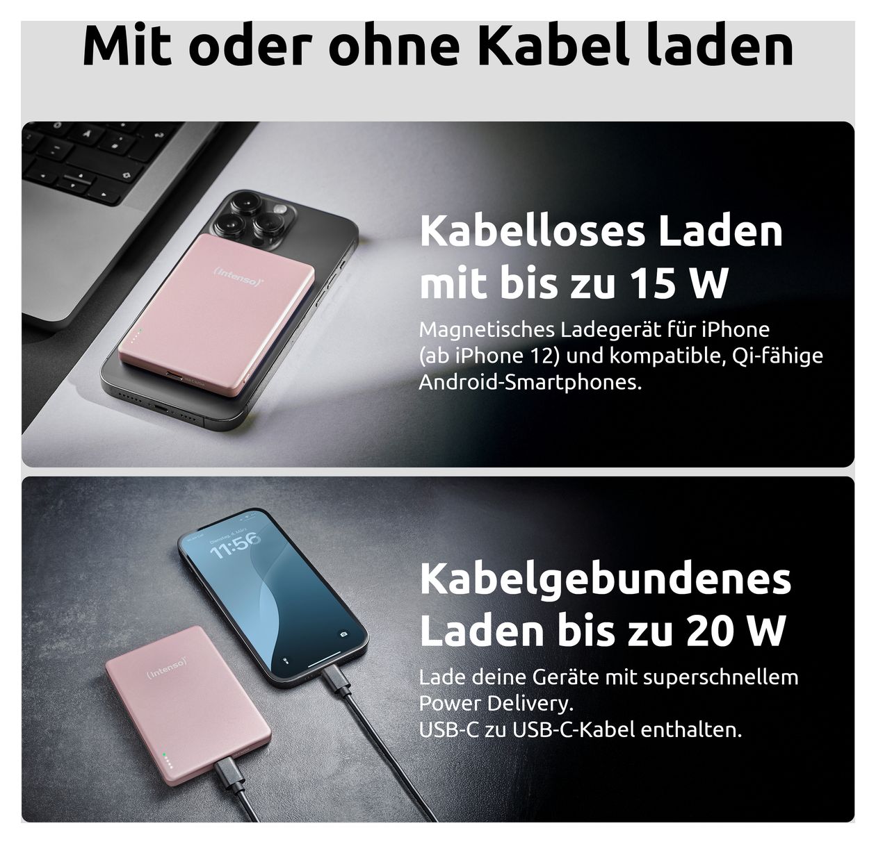 MW 5000 mAh Powerbank USB Typ-C Kabelloses Laden  (Rose) 