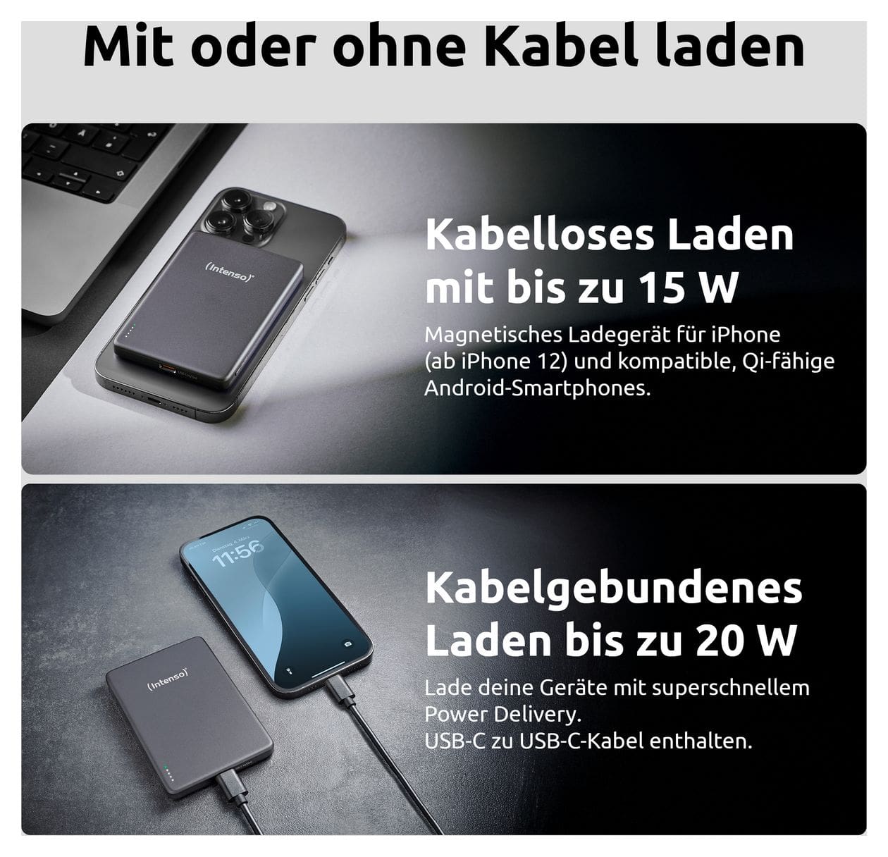 MW 5000 mAh Powerbank USB Typ-C Kabelloses Laden  (Grau) 