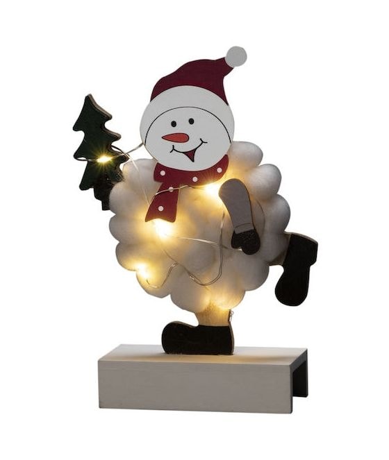 3268-210 Holzsilhouette Schneemann LED Warmweiß Batterie 