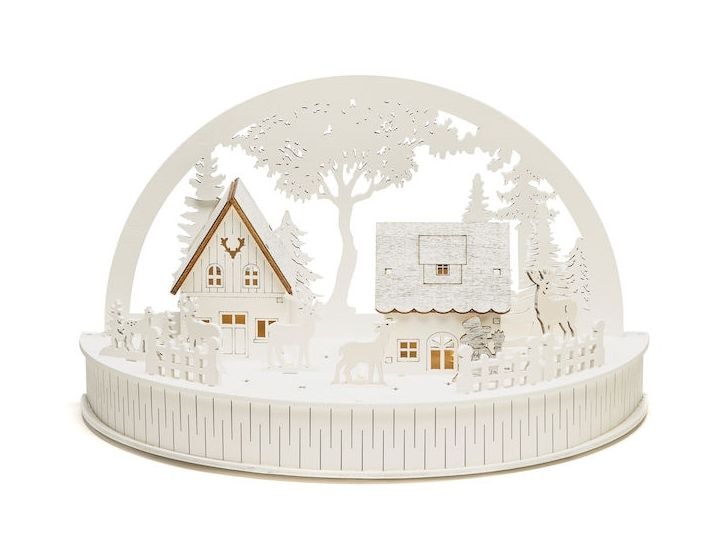 3280-210 Holzsilhouette Häuser und Rentiere 2600 K Batterie 