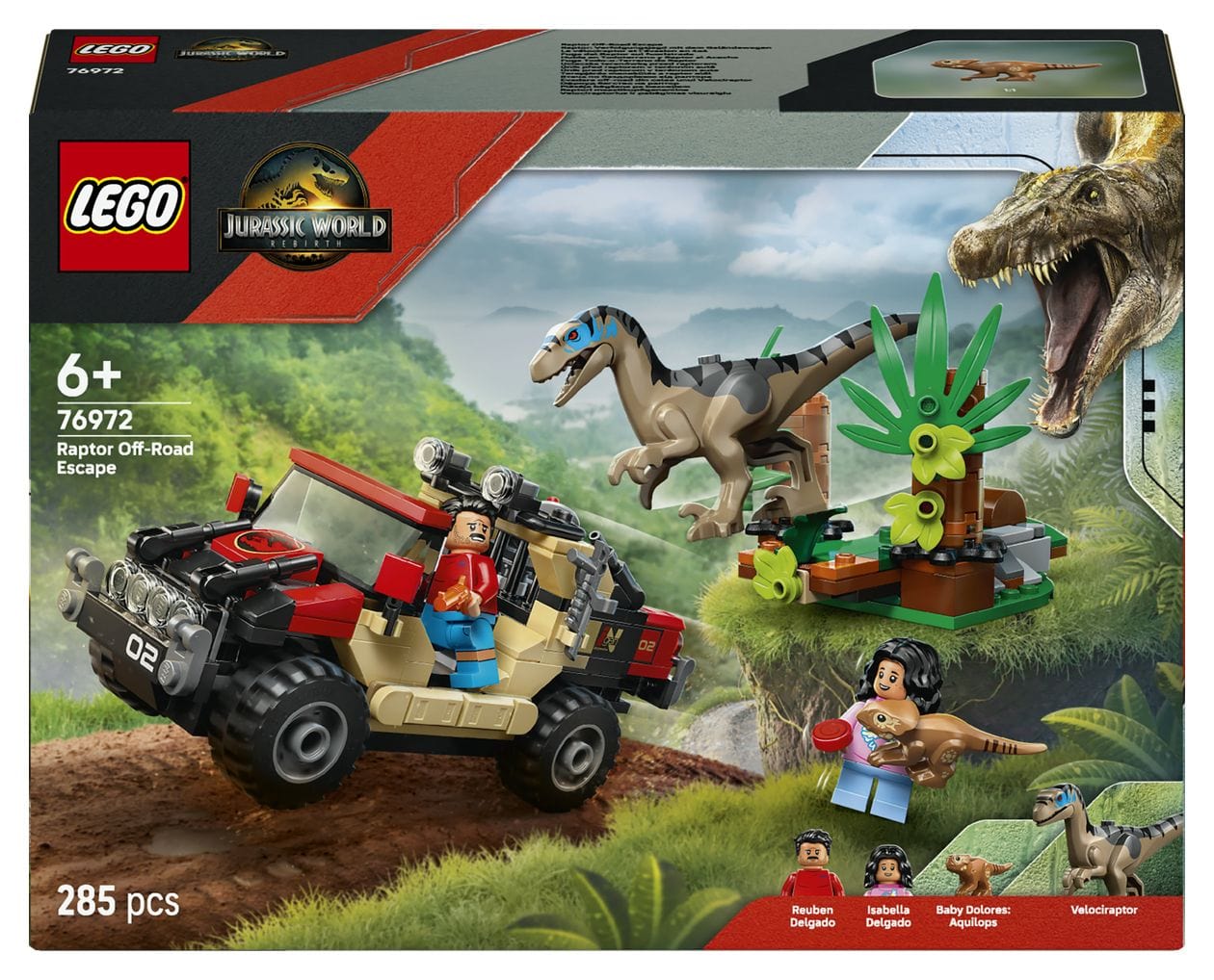 Jurassic World Raptor Verfolgungsjagd mit dem Geländewagen Bauset 285 Teile  (Mehrfarbig) 