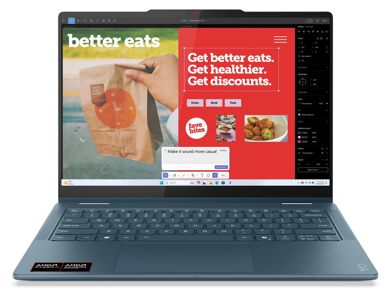 Yoga 7 4AKP10 Copilot+ WUXGA Notebook 35,6 cm (14 Zoll) 1920 x 1200 Pixel 16 GB Ram 512 GB SSD Windows 11 Home AMD Ryzen 5 max. 4,8 GHz intern  (Türkis) 