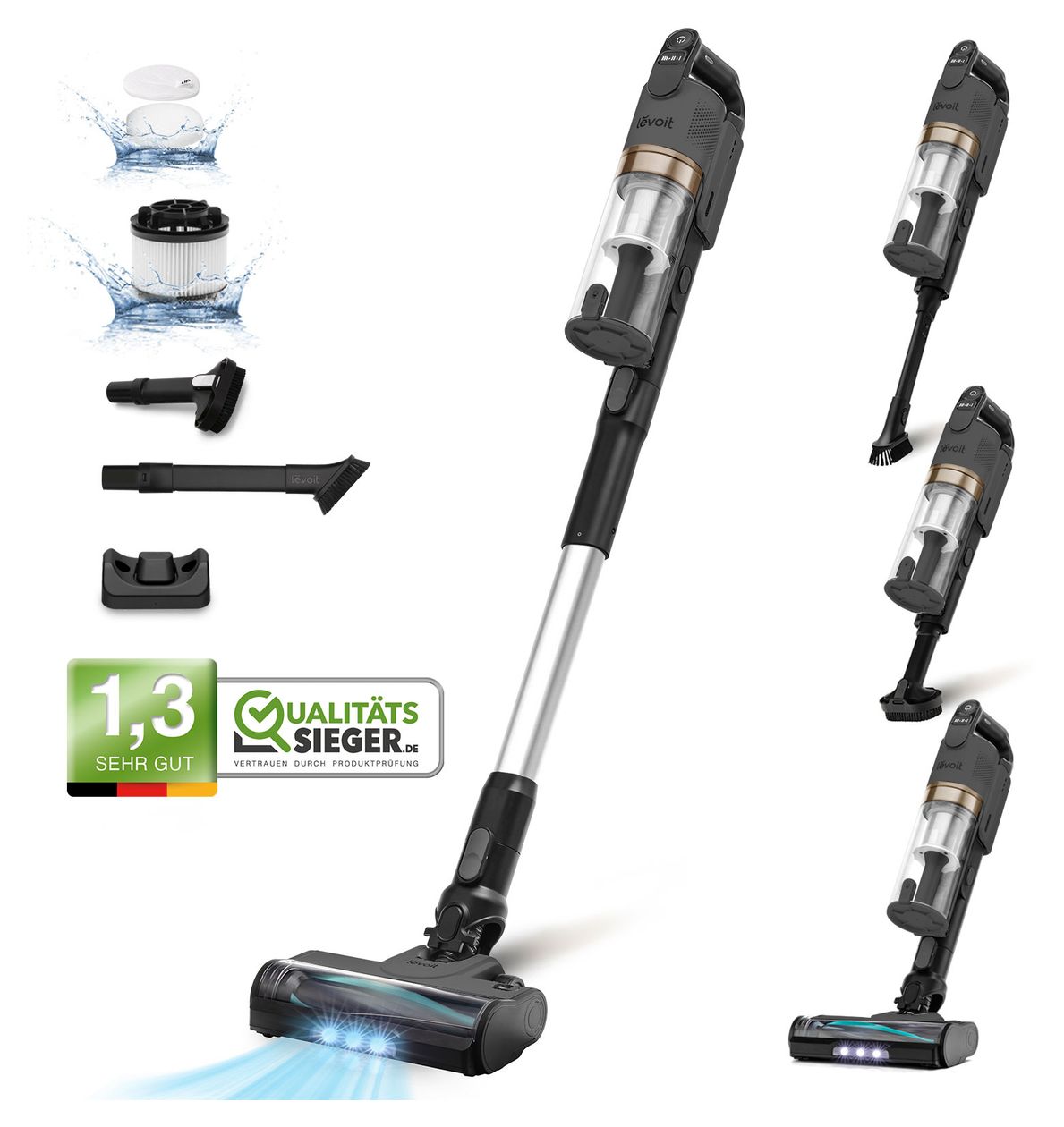 LSV-V201 Handstaubsauger Beutellos bis 50 min Laufzeit HEPA  (Schwarz) 