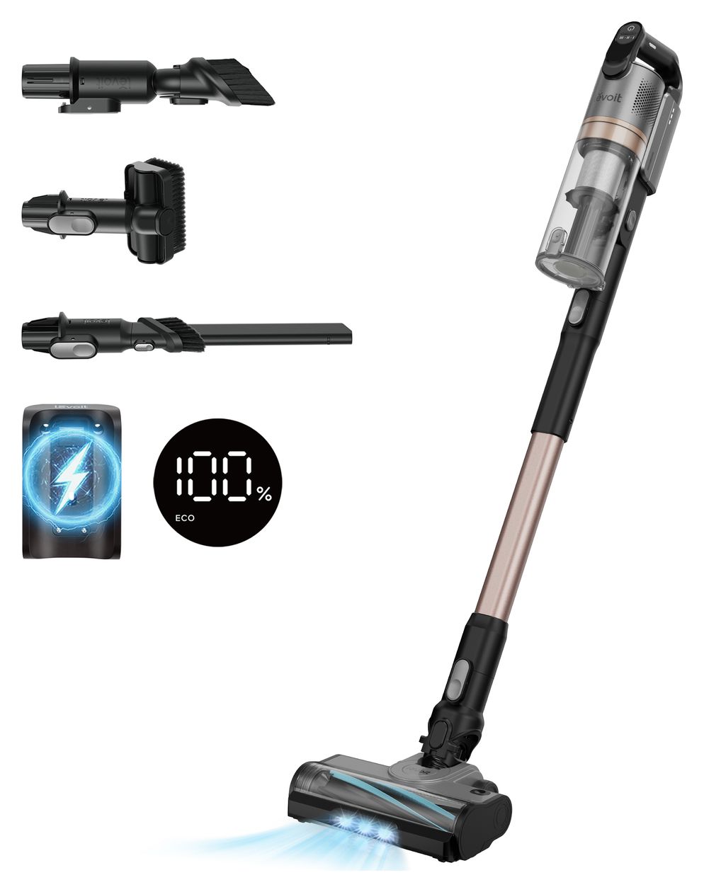 LVAC-300 Plus Handstaubsauger Beutellos bis 60 min Laufzeit 21,6 V HEPA  (Schwarz, Gold) 