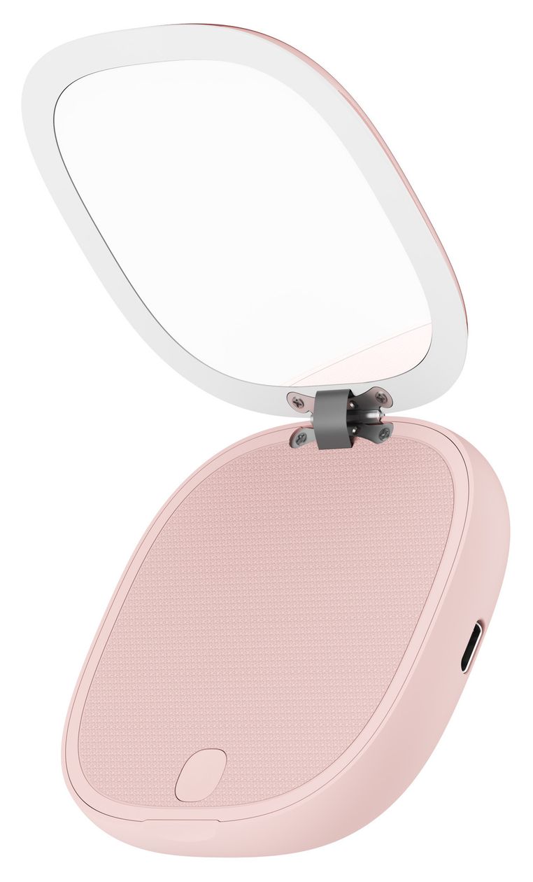 Schminkspiegel mit 4000 mAh Powerbank USB Typ-C Kabelloses Laden  (Rose) 