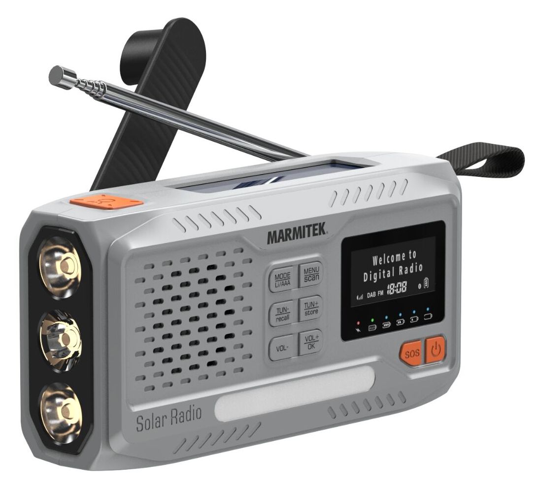 RESQ100 Kurbelradio Bluetooth DAB, DAB+, FM Radio Tragbar IPX3  (Hellgrau) 