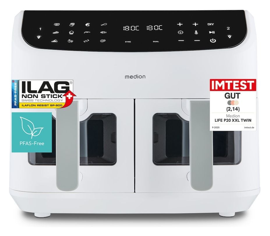 Life P20 XXL Doppel Heißluftfritteuse 8,7 l 2600 W  (Weiß, Schwarz) 