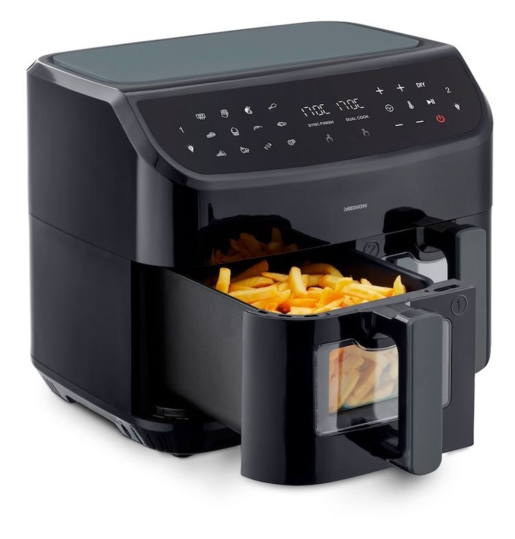 Life P20 XXL MD11760 Doppel Heißluftfritteuse 8,7 l 2600 W  (Schwarz) 