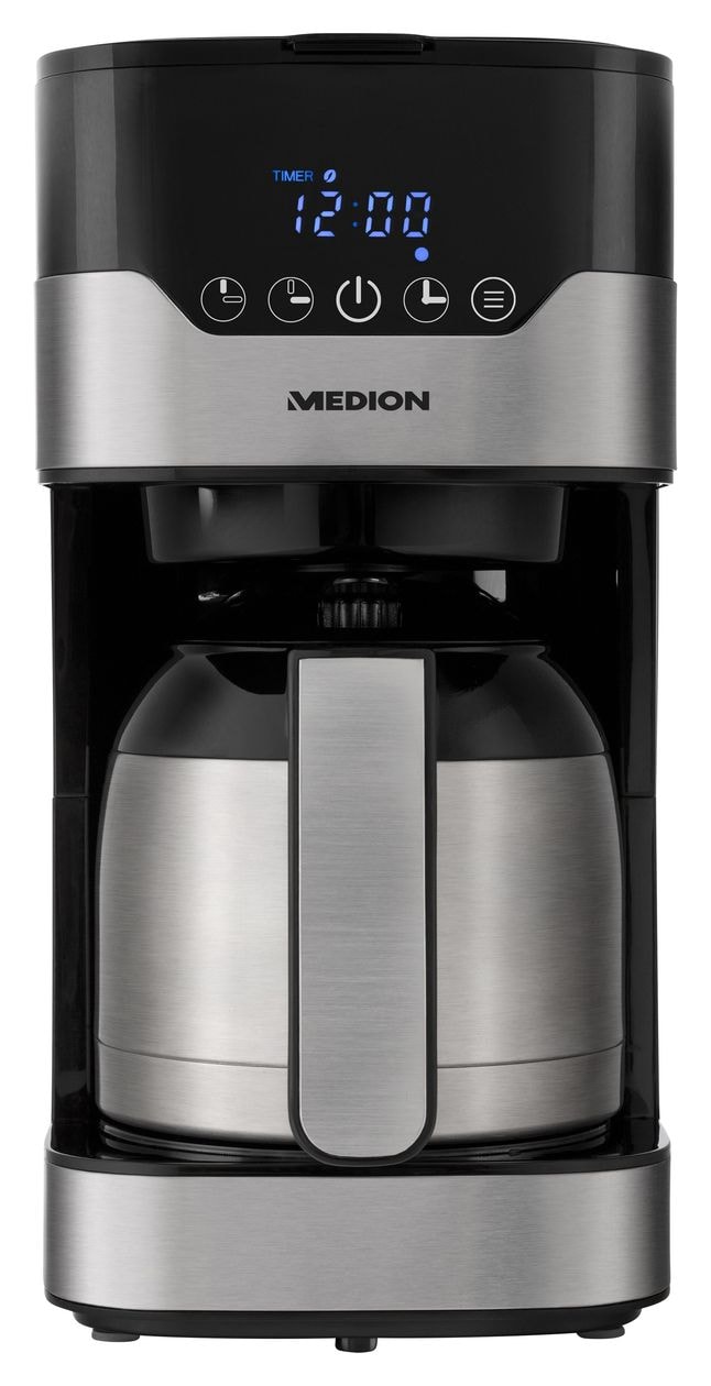 MD18458 10 Tassen Thermo Filterkaffeemaschine 1,2 l  (Schwarz, Edelstahl) 