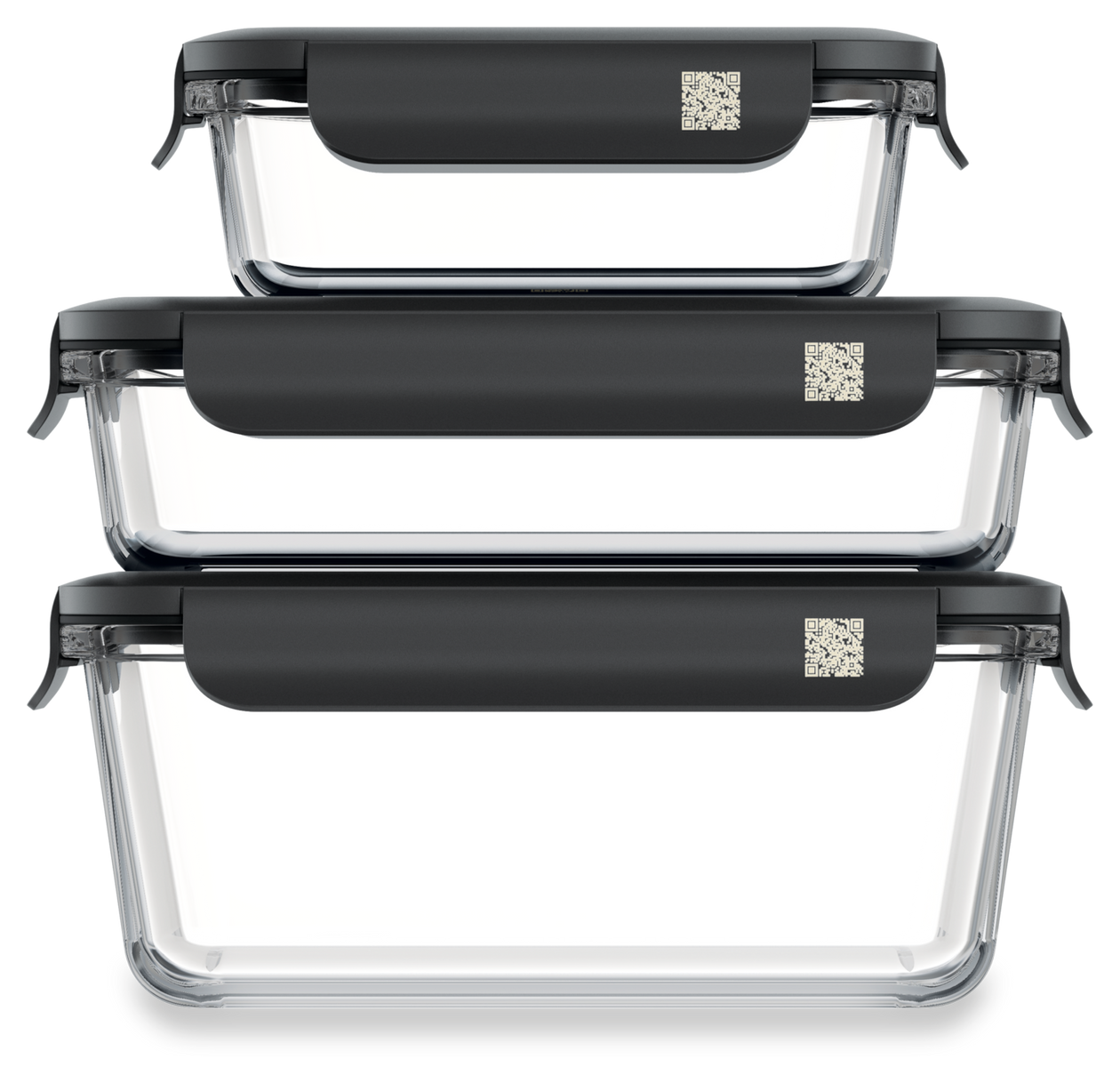 GaLa-Set Gourmet-Box Set (3-teilig) Container Rechteckig 3 l Borosilikatglas (Schwarz, Transparent) 