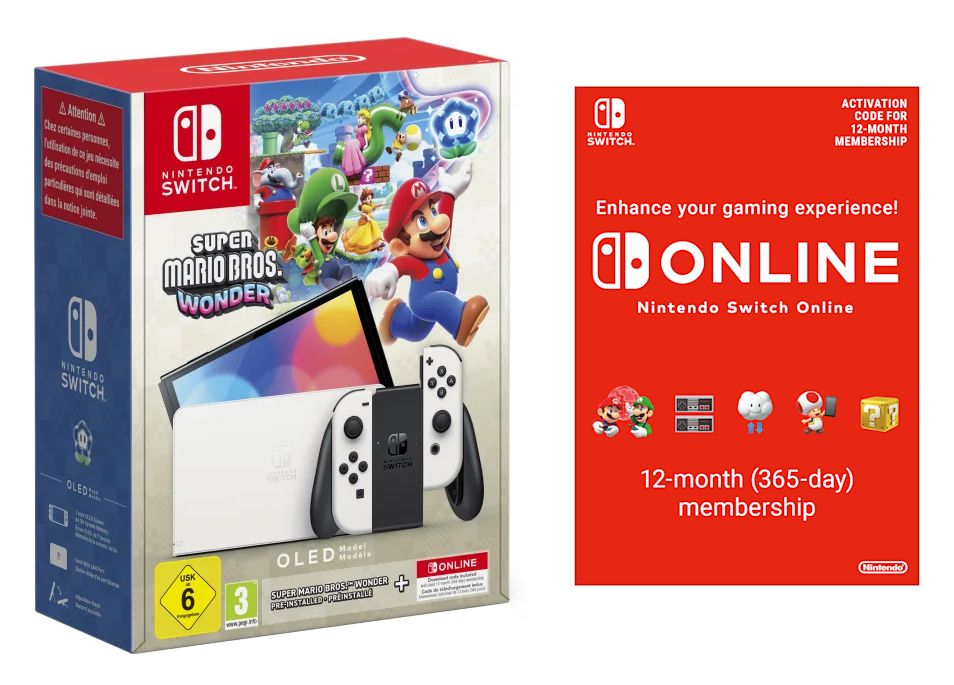 Switch OLED + Super Mario Bros. Wonder + 12 Monate Nintendo Online 
