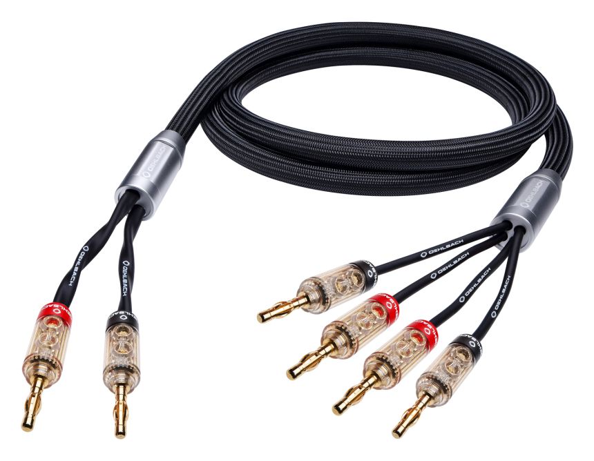Fusion Four B Lautsprecherkabel-Set Stecker 4x Bananenstecker auf 2x Bananenstecker 5 m  (Schwarz) 