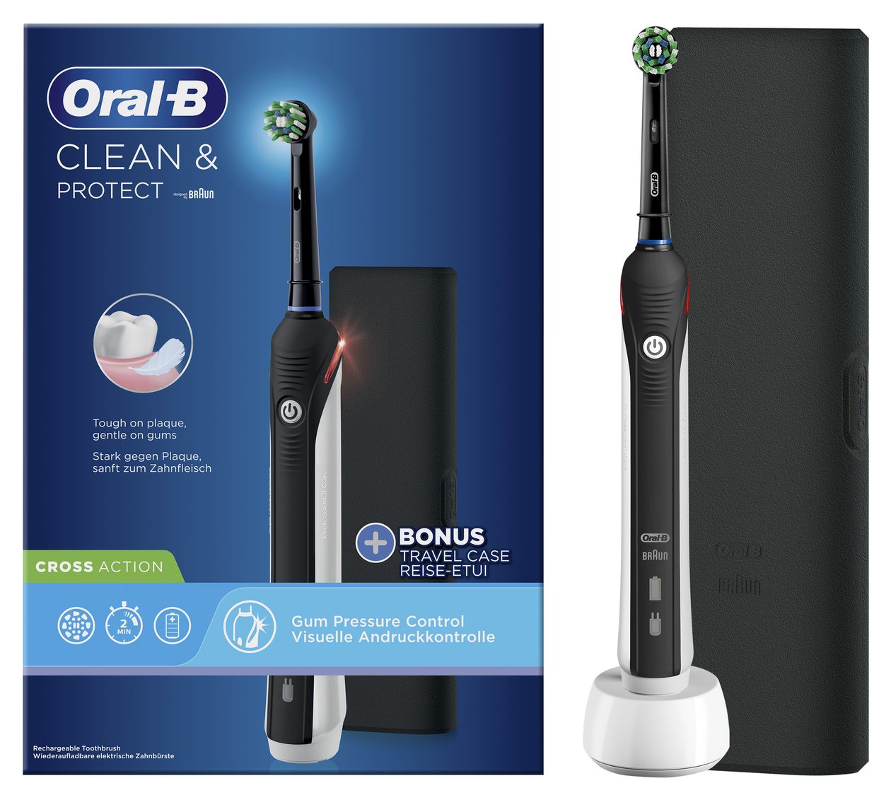 Clean & Protect CrossAction Set Rotierende Zahnbürste für Erwachsene  (Schwarz) 