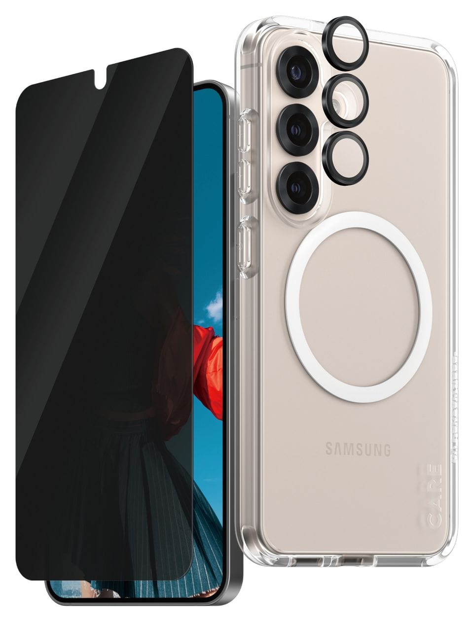 3-in-1 Privacy Set Klare Bildschirmschutzfolie TPU, Gehärtetes Glas, Polyethylenterephthalat, Silikon für Samsung Galaxy S25 