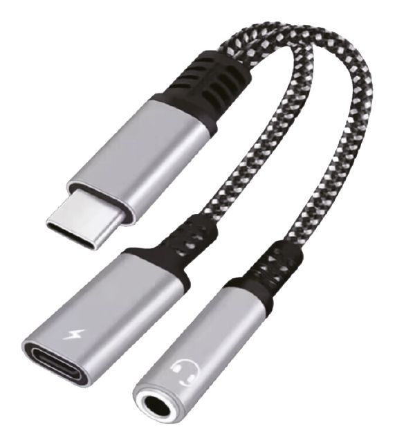 20894 Stecker USB C auf USB C/3.5mm Buchse  (Schwarz, Grau) 