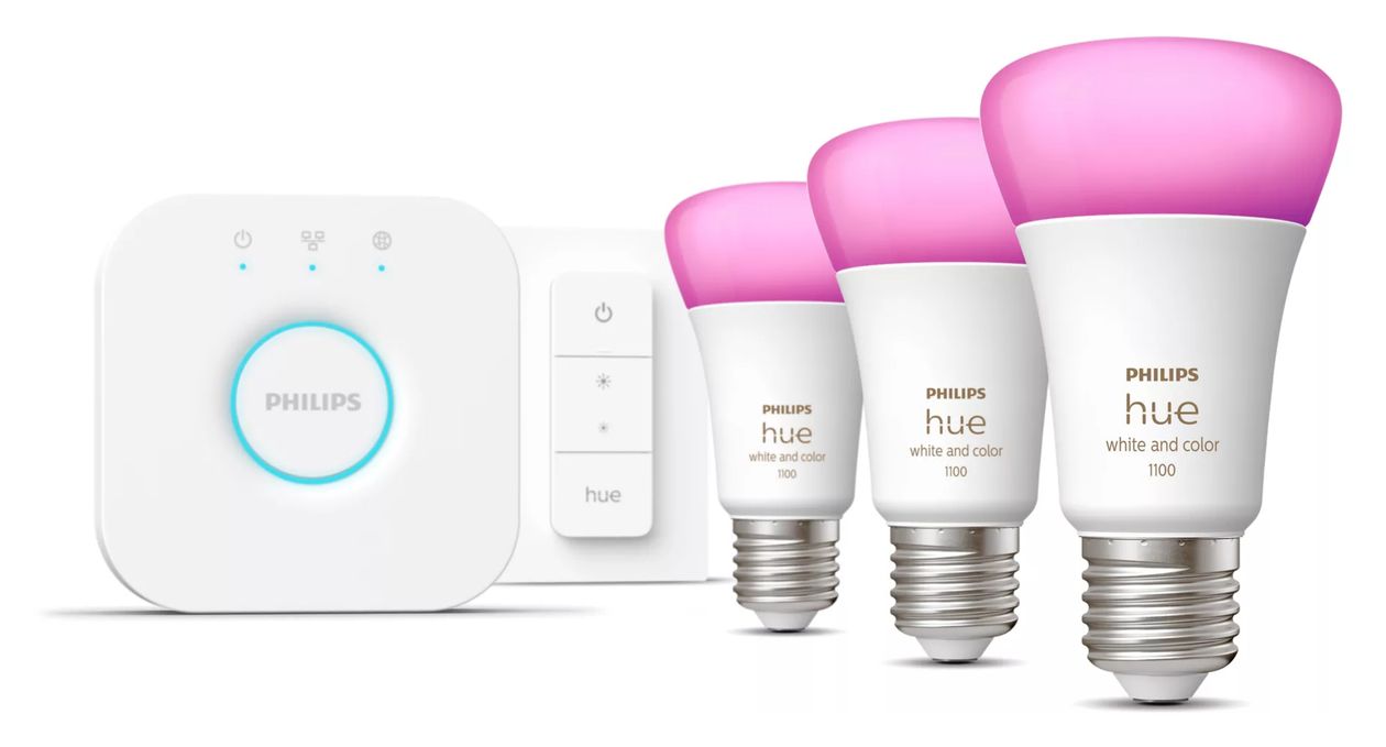 Hue White & Color Ambiance Starter Set 3x E27 + Bridge + 1 Dimmschalter LED Set für intelligente Beleuchtung  (Weiß) 