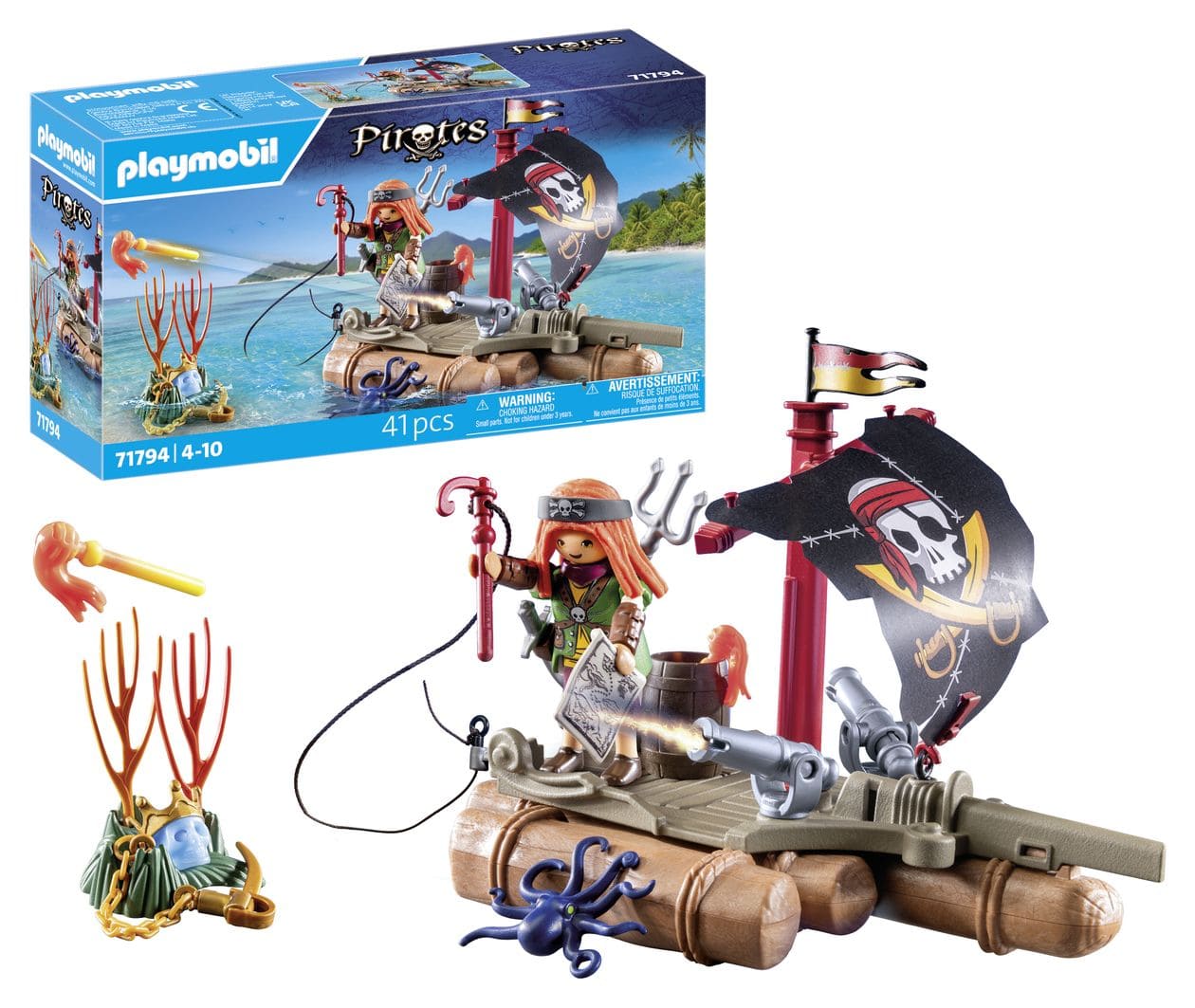 Pirates Schatzbergung auf Piratenfloss Spielset 8 Teile  (Mehrfarbig) 