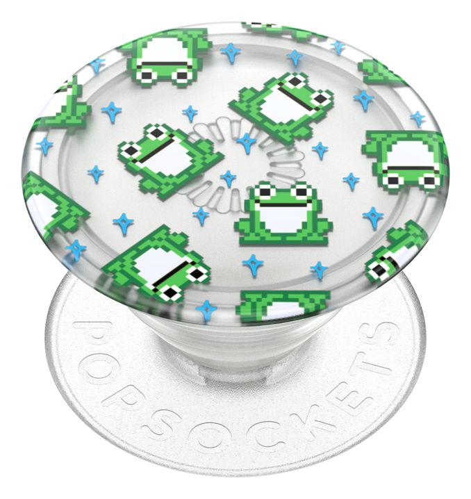 PopGrip Premium Plant 8 Bit Frogs Fingerring für Jede Marke (Grün, Durchscheinend, Weiß) 