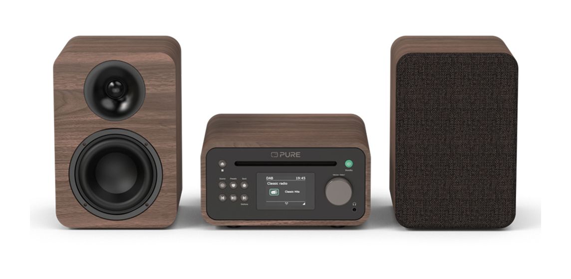 Classic Stereo Mini Heim-Audio-Mikrosystem DAB+, FM 40 W Bluetooth  (Braun, Walnuss) 