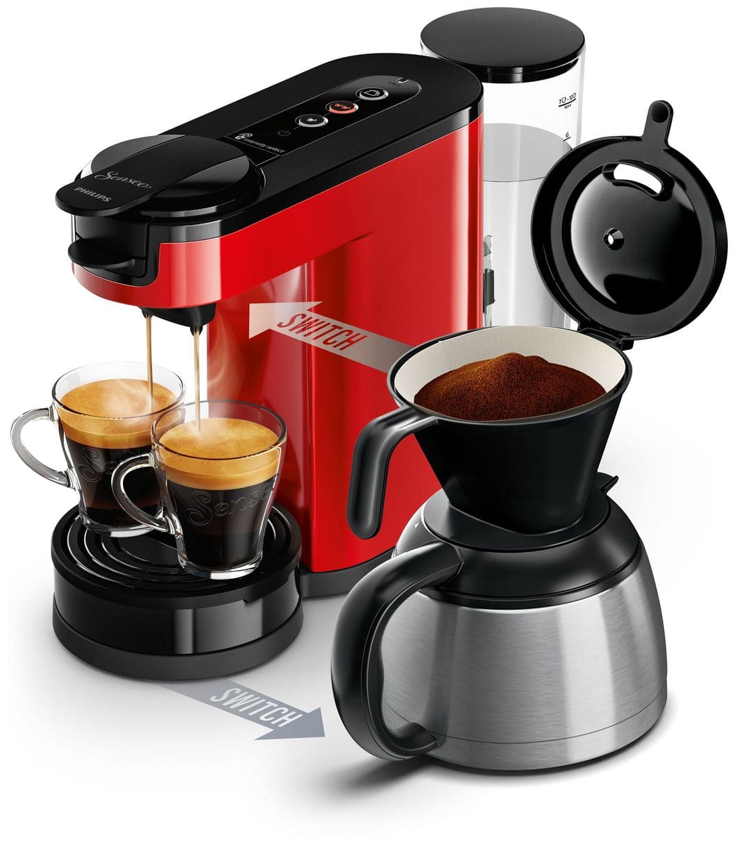 HD6592/84 Senseo Switch Kaffeepad, Gemahlener Kaffee Maschine (Schwarz, Rot) 