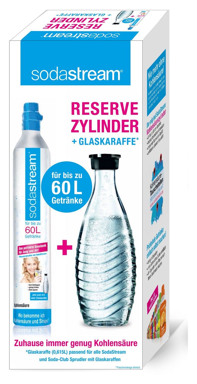1100065490 Reserve-Zylinder 60l + Glaskaraffe Glas, Kunststoff, Edelstahl Karbonisiererflasche + Karbonisierer-Ladegerät 